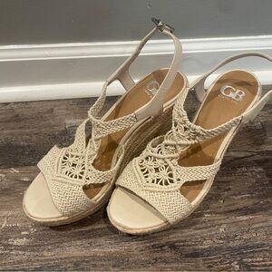 Gianni Bini Cream Espadrille Wedges with Cutout Design